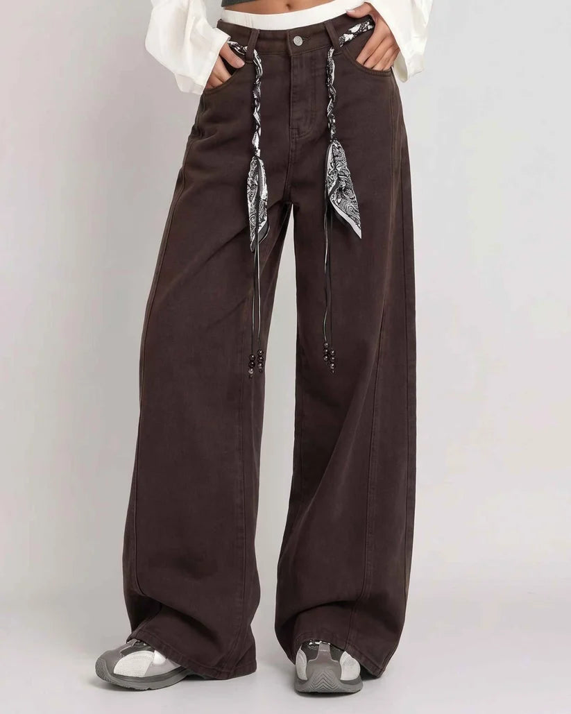 High‑Waisted Vintage Wash Wide‑Leg Denim Jeans