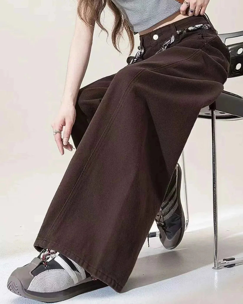 High‑Waisted Vintage Wash Wide‑Leg Denim Jeans