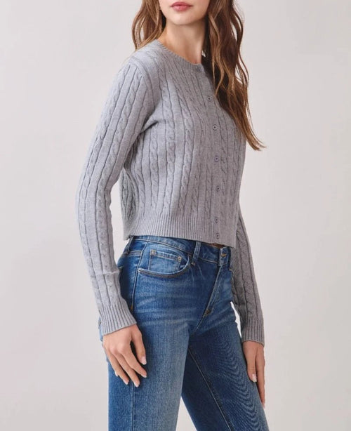 Cable Knit Cropped Button‑Front Cardigan